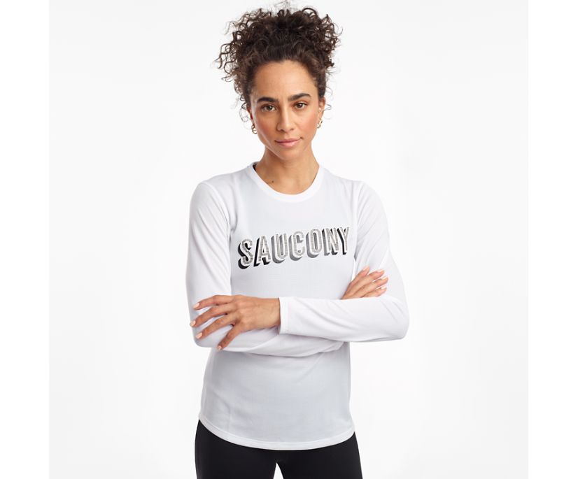 Women\'s Saucony Stopwatch Long Sleeve Shirts White | Singapore 298SGLO